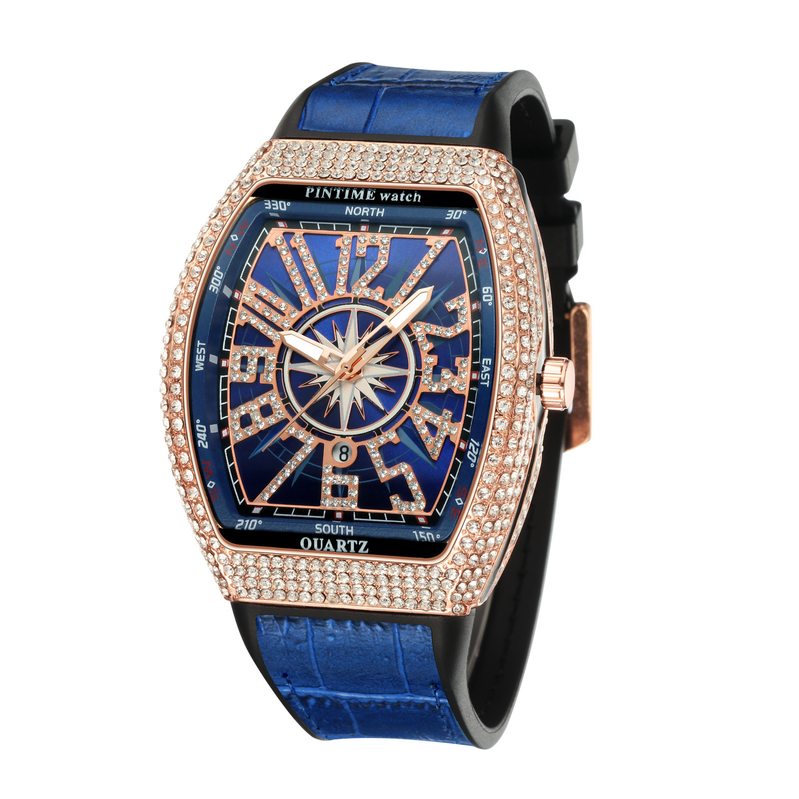 PINTIME/Pintime Men's Watch Barrel Watch Simple Watch Belt Yacht Diamond Retro Waterproof Quartz Watch - Image 4