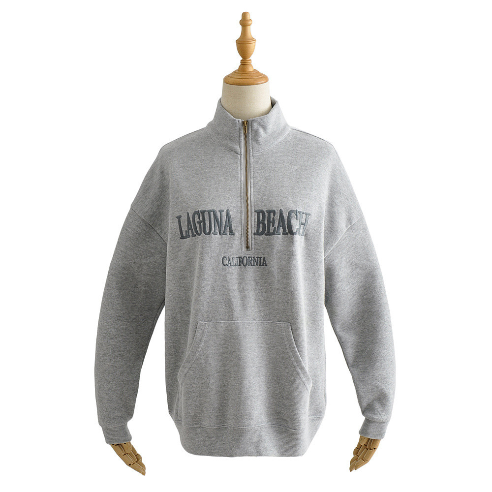 BM style student pullover sweater women loose lapel zipper letter embroidery coat autumn and winter college style jacket - Image 5