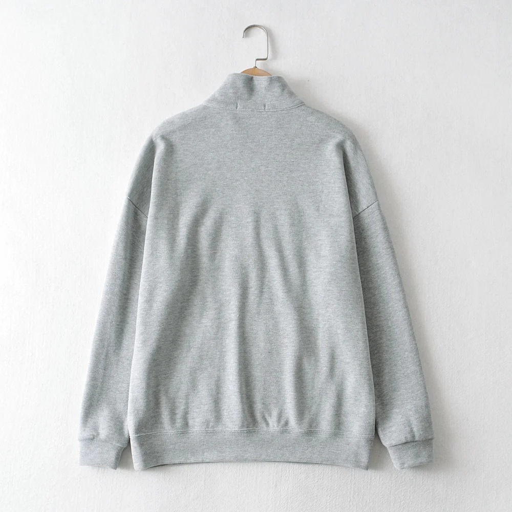 BM style student pullover sweater women loose lapel zipper letter embroidery coat autumn and winter college style jacket