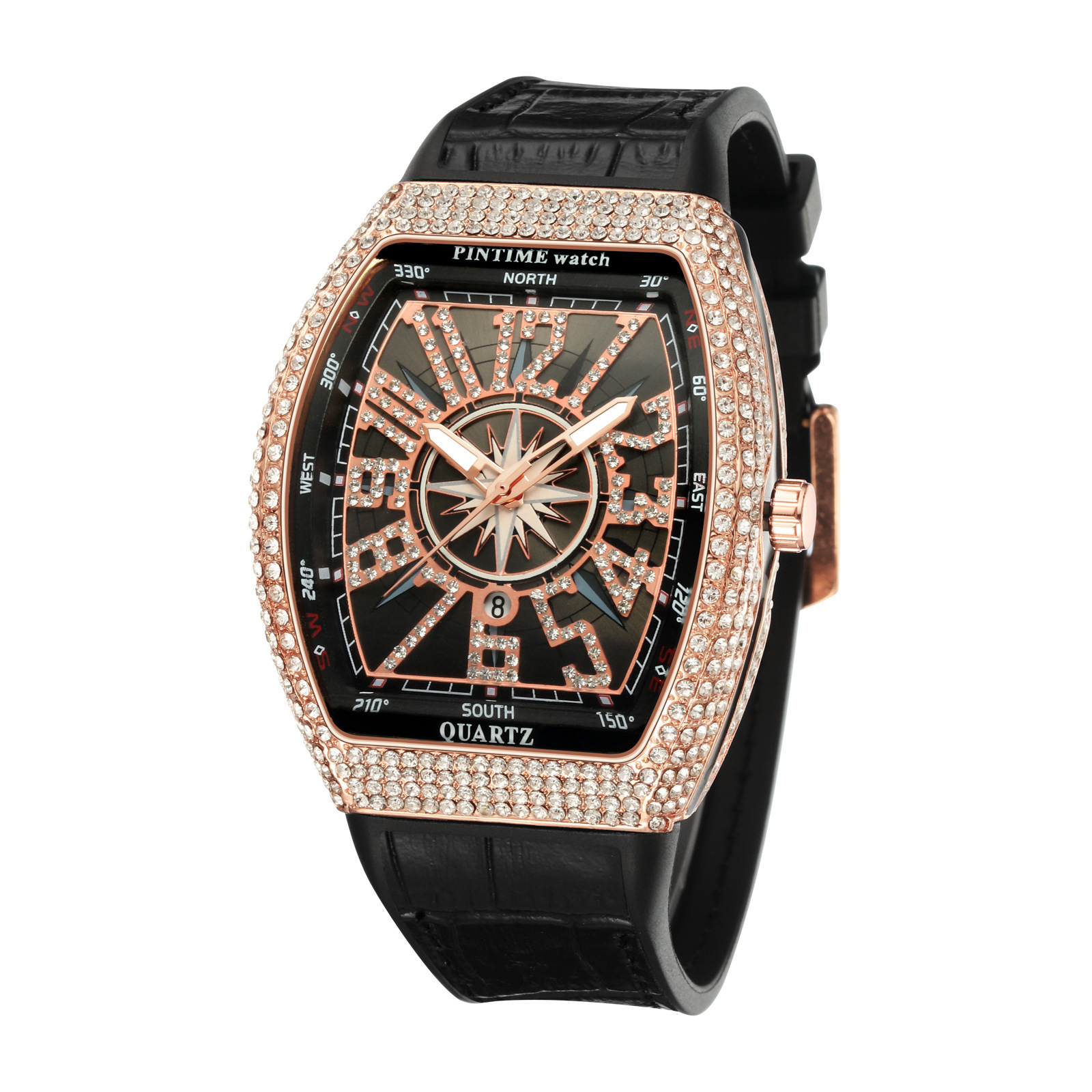 PINTIME/Pintime Men's Watch Barrel Watch Simple Watch Belt Yacht Diamond Retro Waterproof Quartz Watch - Image 11