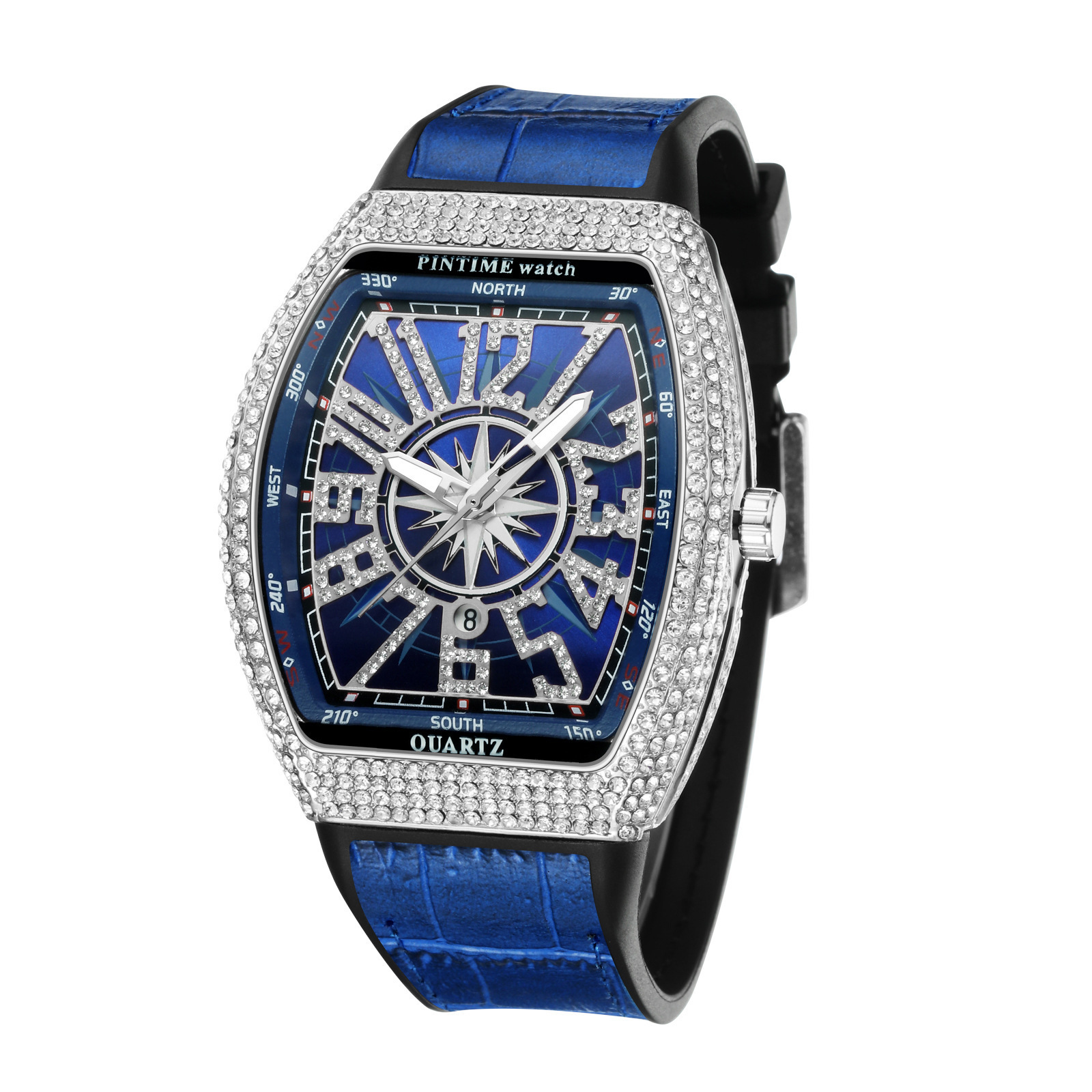 PINTIME/Pintime Men's Watch Barrel Watch Simple Watch Belt Yacht Diamond Retro Waterproof Quartz Watch - Image 5