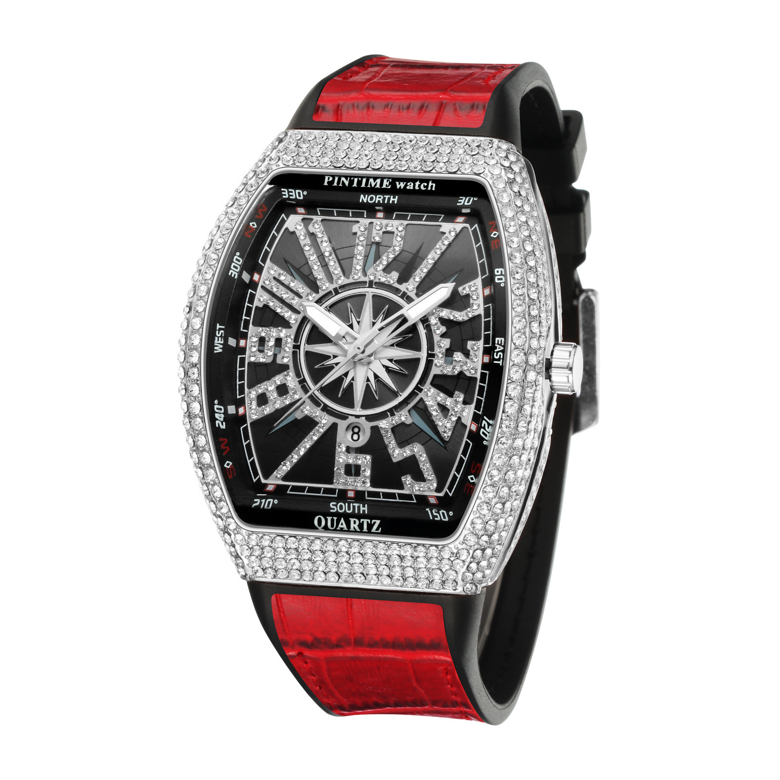 PINTIME/Pintime Men's Watch Barrel Watch Simple Watch Belt Yacht Diamond Retro Waterproof Quartz Watch - Image 8