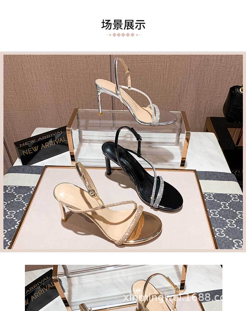 2021 summer new rhinestone one word belt sandals female open toe all-match fairy wind one word buckle high heels stiletto sexy - Image 4