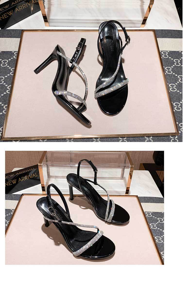 2021 summer new rhinestone one word belt sandals female open toe all-match fairy wind one word buckle high heels stiletto sexy - Image 5