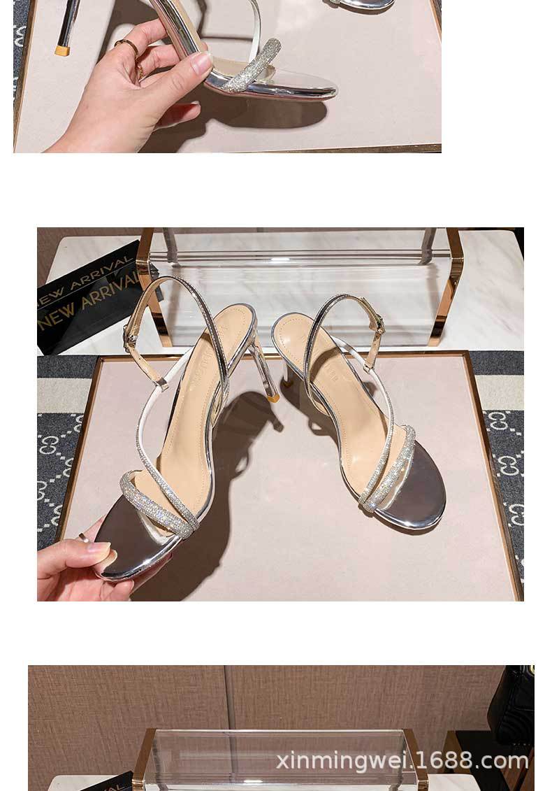 2021 summer new rhinestone one word belt sandals female open toe all-match fairy wind one word buckle high heels stiletto sexy - Image 7