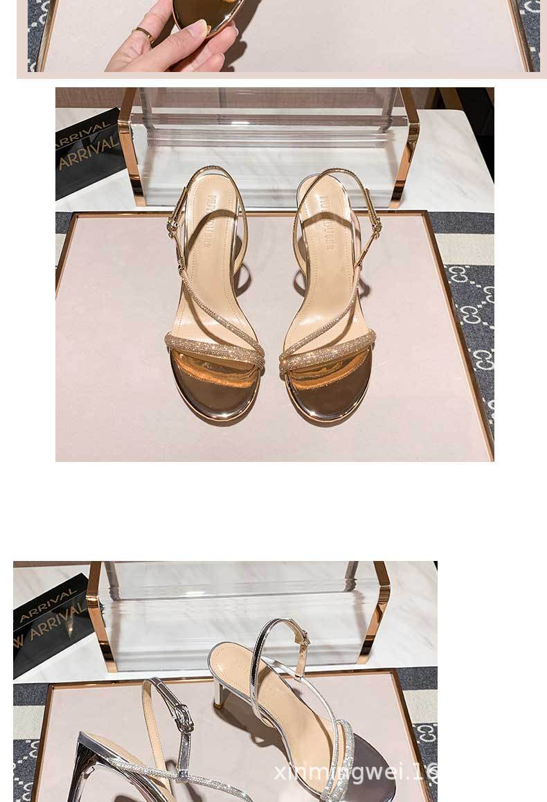 2021 summer new rhinestone one word belt sandals female open toe all-match fairy wind one word buckle high heels stiletto sexy - Image 6