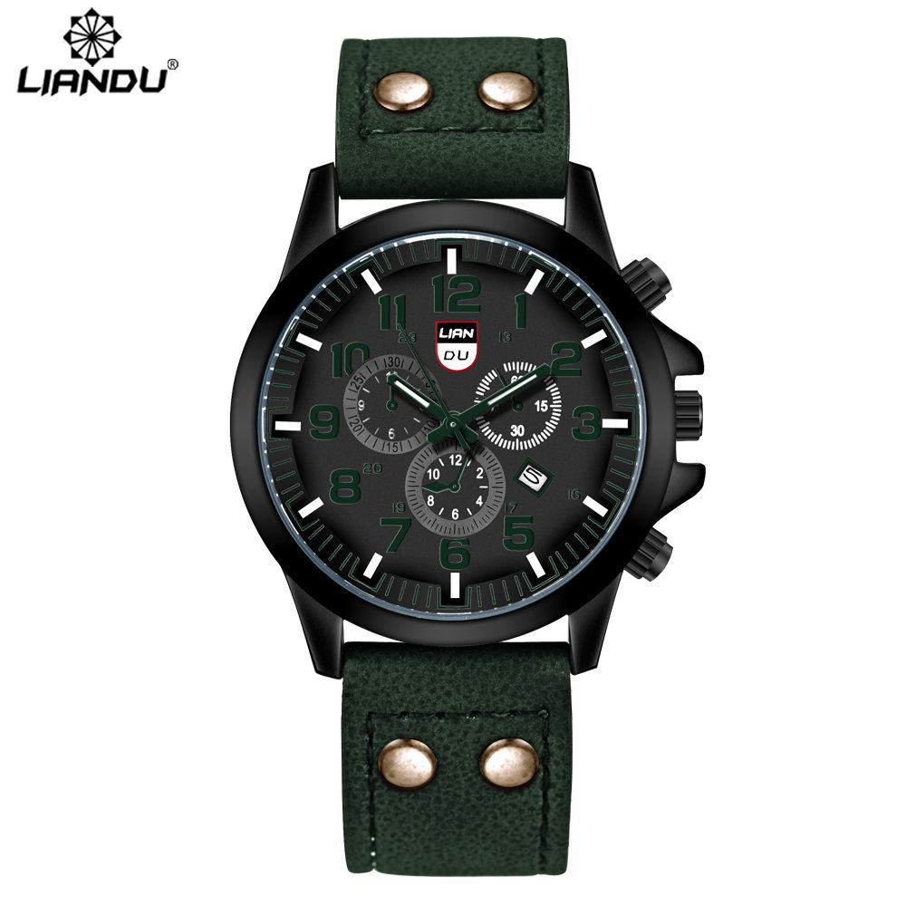 LIANDU Casual Men's Quartz Watch Fake Three Eyes Fashion Calendar Watch Double Stud PU Men's Watch Wholesale - Image 4