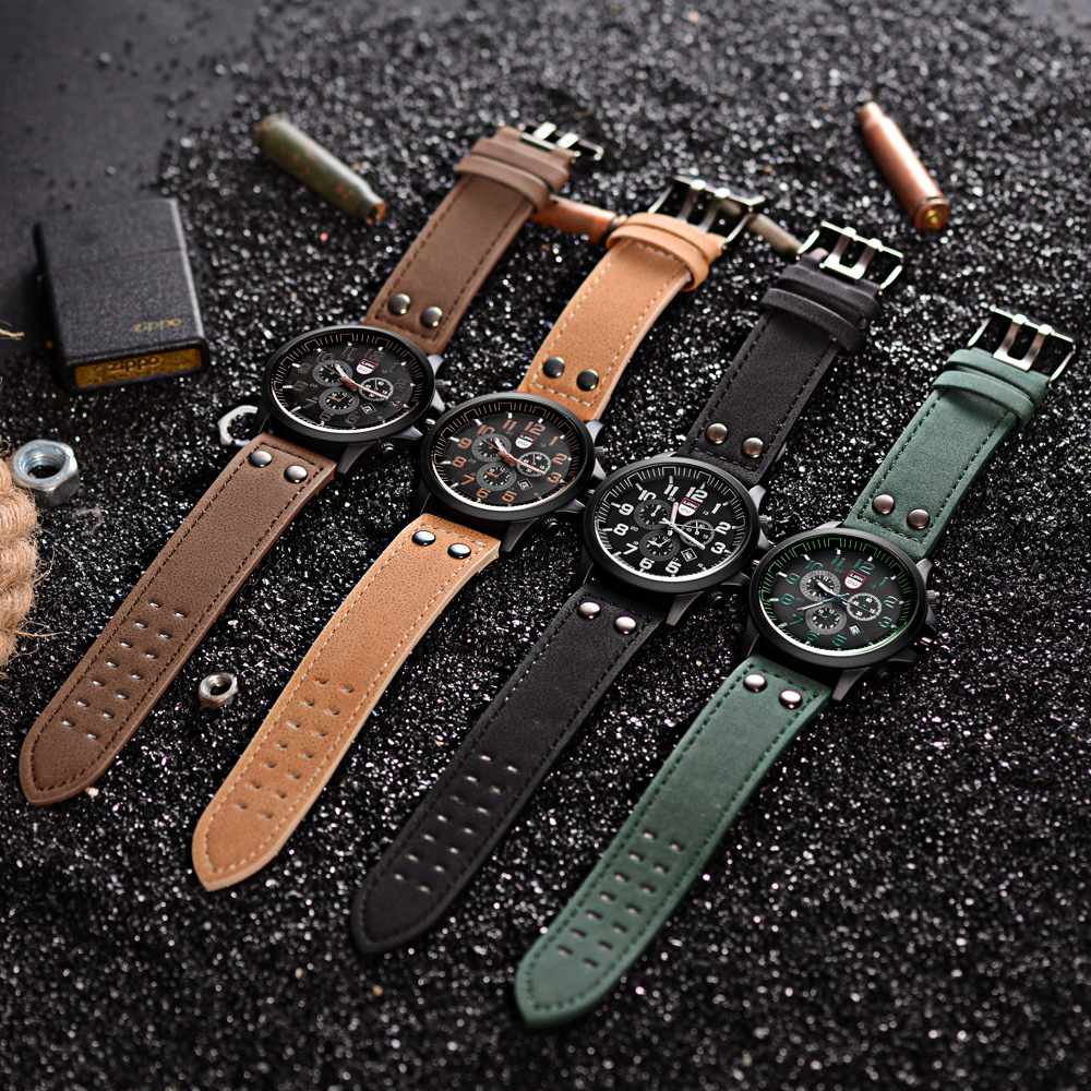 LIANDU Casual Men's Quartz Watch Fake Three Eyes Fashion Calendar Watch Double Stud PU Men's Watch Wholesale