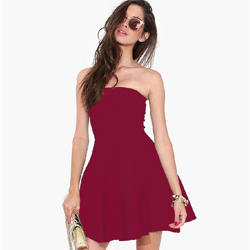 AliExpress European and American style sexy wrap chest elastic waistless backless shoulder show thin solid color dress - Image 3
