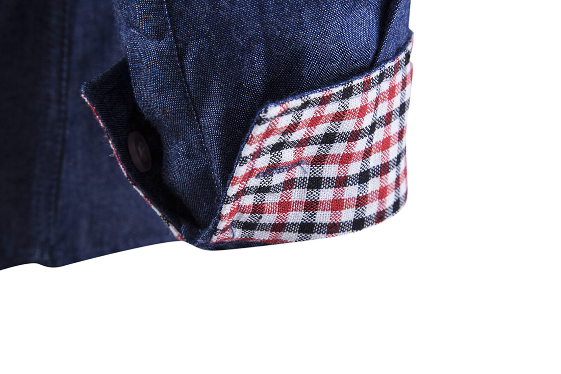 Foreign trade AliExpress men's pocket leather long-sleeved shirt denim shirt YN13 - Image 2
