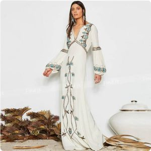 Embroidered Bohemian Ankle-Length Dress