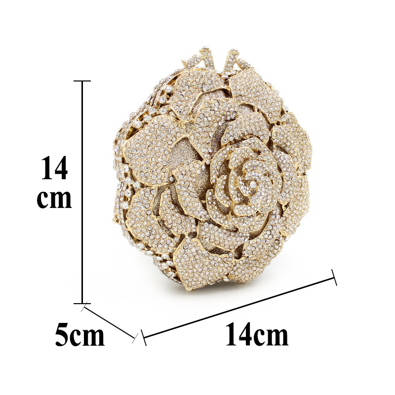 BL011 Rose Luxury Rhinestone Bag Hollow Metal Crystal Dinner Bag Foreign Trade Diamond Bag Lady Clutch Bag - Image 5