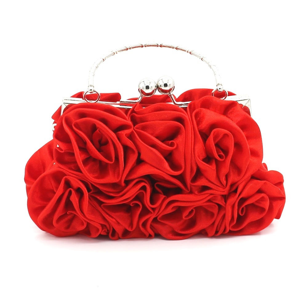 Foreign trade satin flower cloth bag handmade sewing 14 roses dinner bag satin cloth dress bag bride bag - Image 4