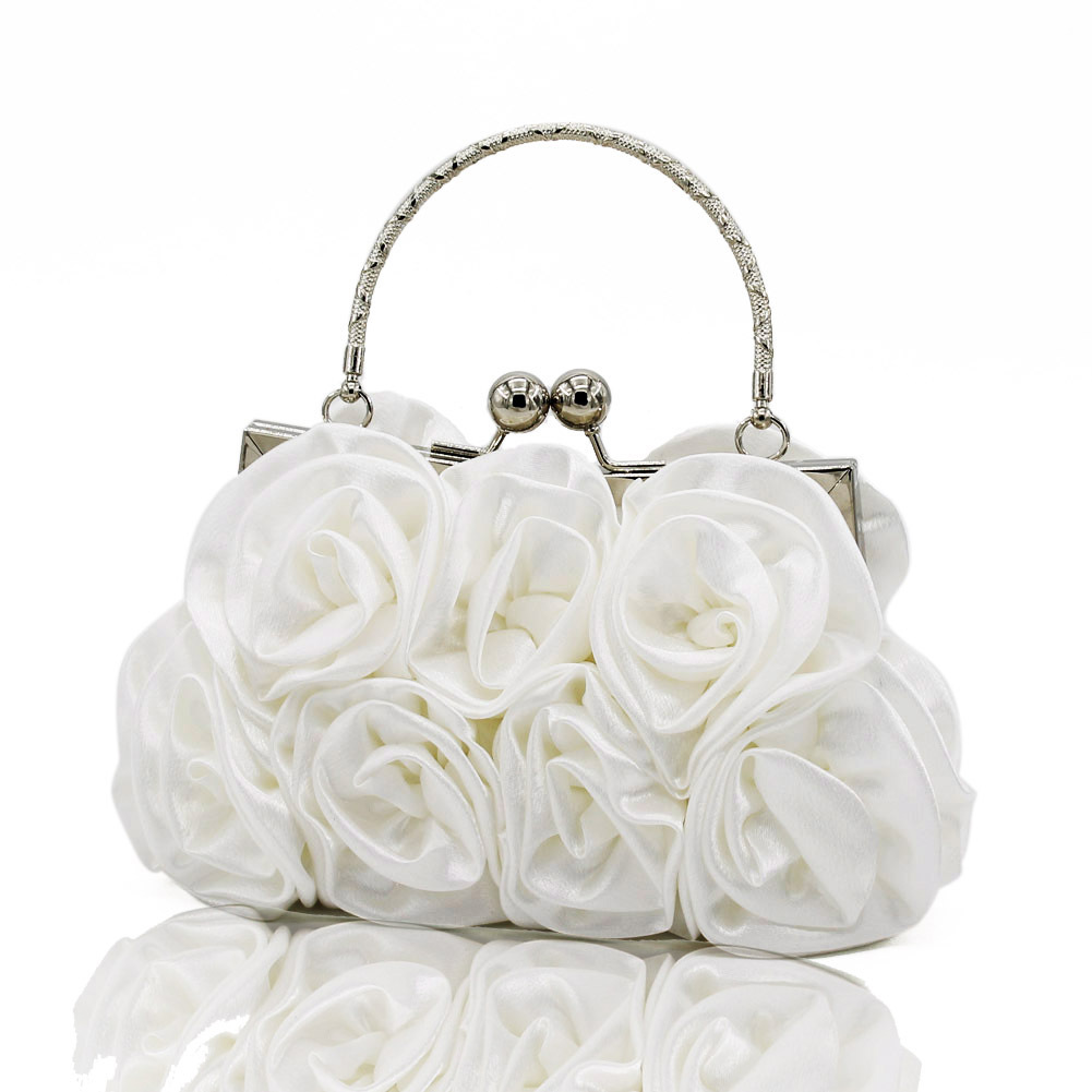 Foreign trade satin flower cloth bag handmade sewing 14 roses dinner bag satin cloth dress bag bride bag - Image 2