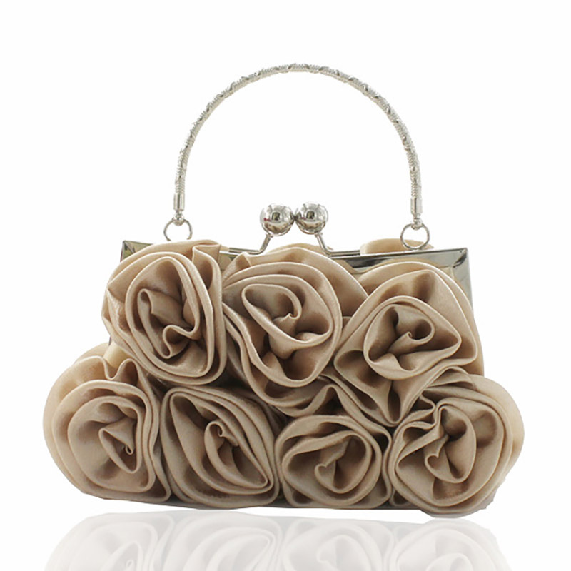 Foreign trade satin flower cloth bag handmade sewing 14 roses dinner bag satin cloth dress bag bride bag - Image 3