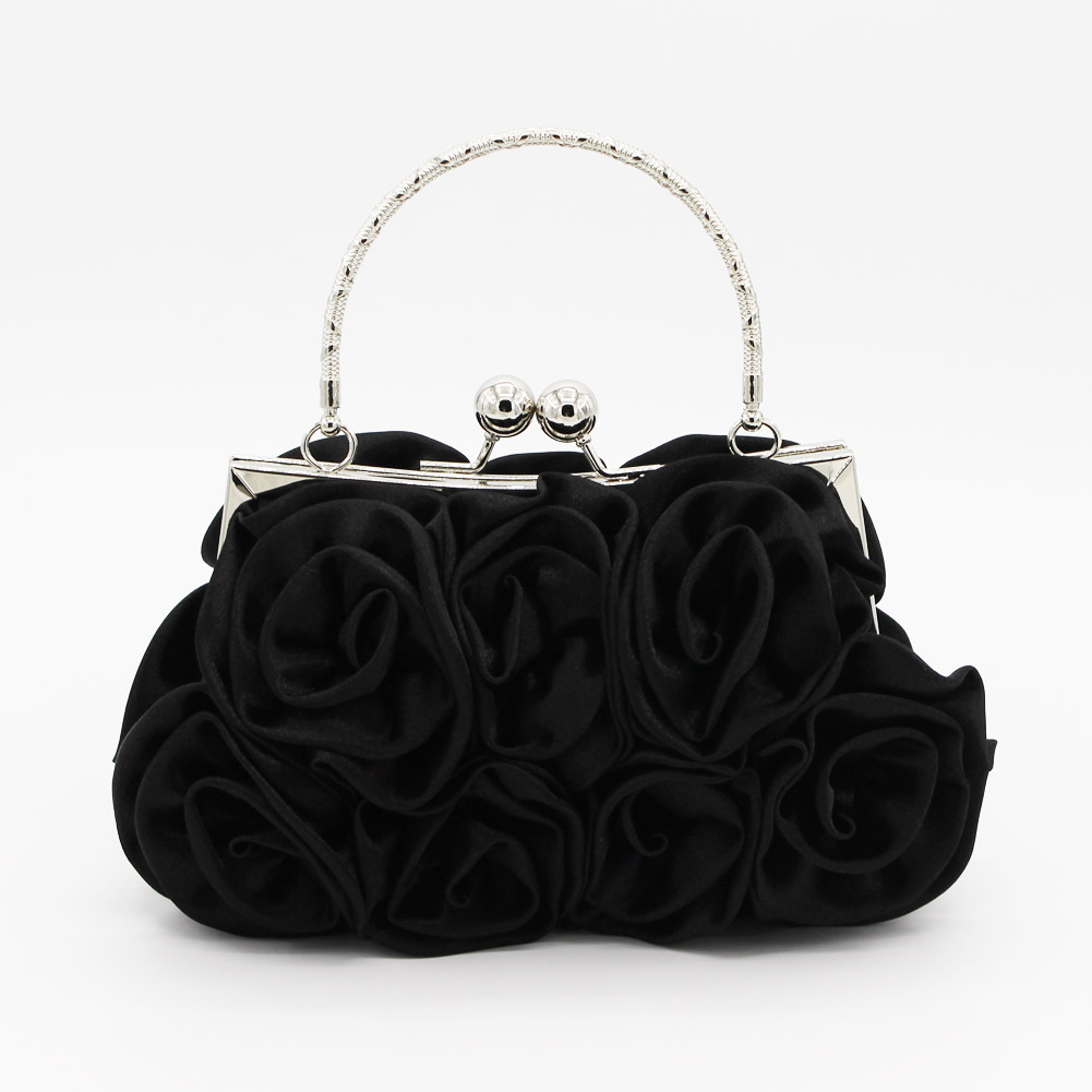 Foreign trade satin flower cloth bag handmade sewing 14 roses dinner bag satin cloth dress bag bride bag - Image 5