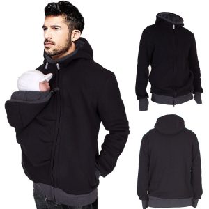 Amazon European and American two-in-one multi-functional kangaroo dad sweater autumn and winter men's baby bag sweater