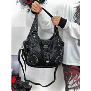 Dark Metal Crossbody Tote Bag