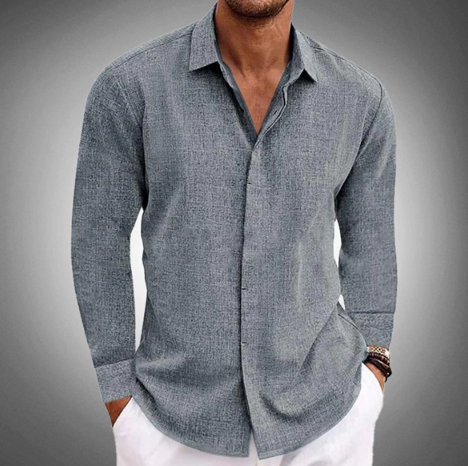 Men's linen long-sleeved T-shirt loose sweatshirt solid color long-sleeved cotton and linen shirt men's large size men's shirt - Image 15