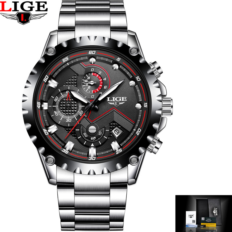 LIGE Milan mesh fashion quartz watch multi-functional six-pin chronograph calendar watch business watch 9821 - Image 13