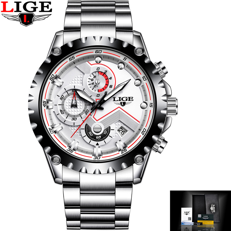 LIGE Milan mesh fashion quartz watch multi-functional six-pin chronograph calendar watch business watch 9821 - Image 16
