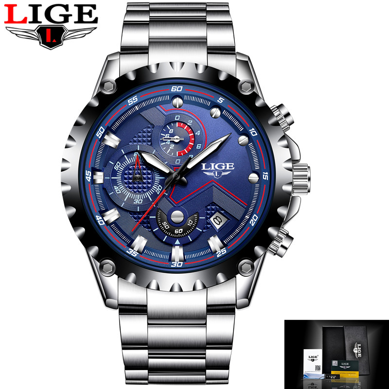 LIGE Milan mesh fashion quartz watch multi-functional six-pin chronograph calendar watch business watch 9821 - Image 6