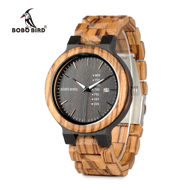 BOBOBIRD wood men's watch and day of the week date quartz watch classic two-tone wood watch - Image 5