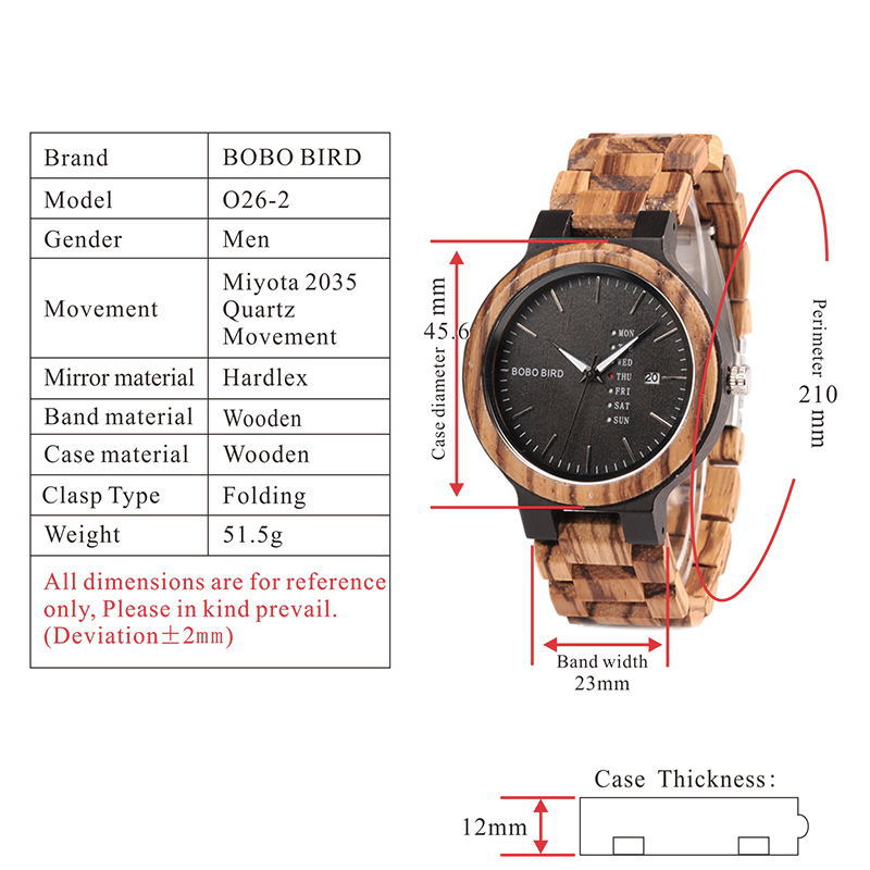 BOBOBIRD wood men's watch and day of the week date quartz watch classic two-tone wood watch - Image 8