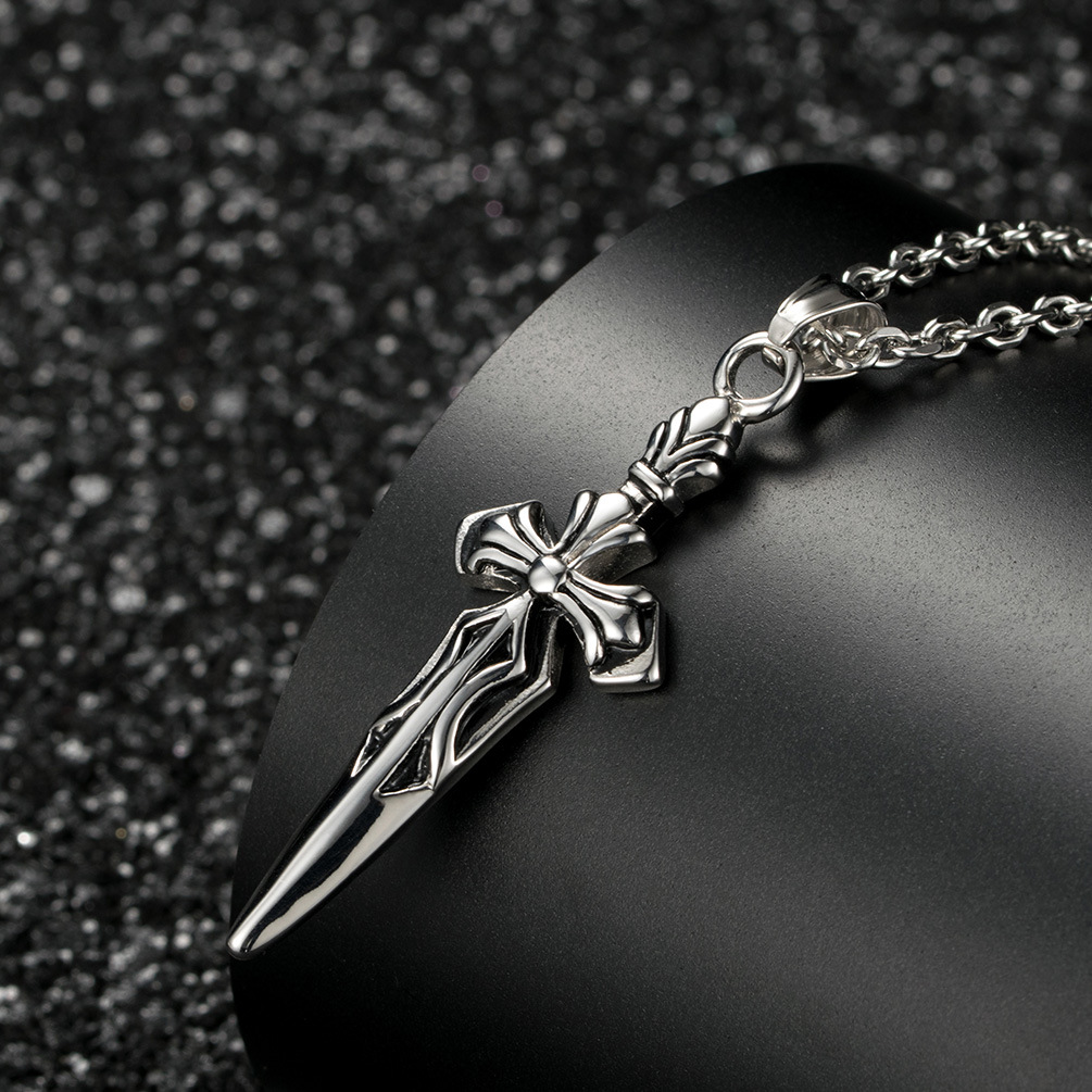 New cross-border style retro heavy sword cross titanium steel pendant, trendy men's necklace, fashion jewelry and accessories - Image 2