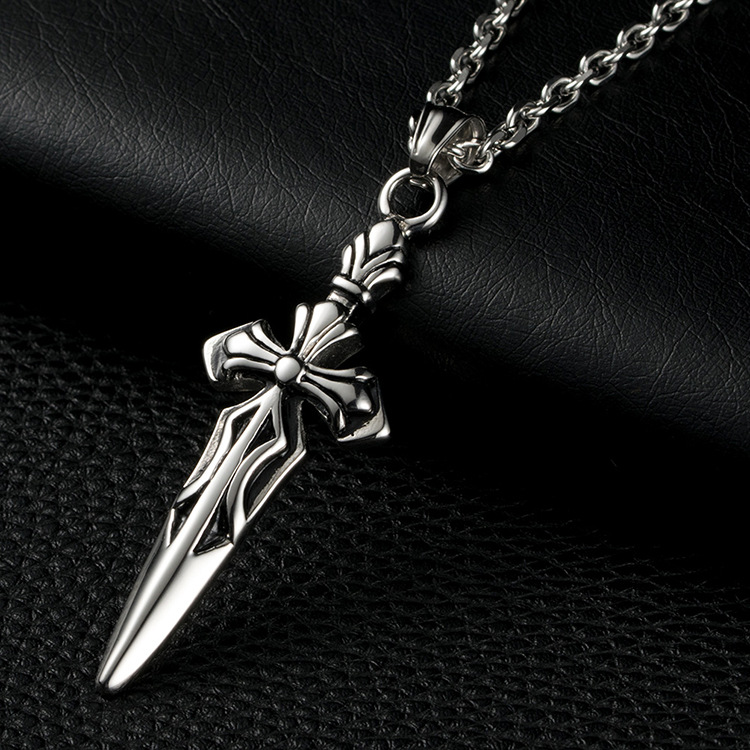 New cross-border style retro heavy sword cross titanium steel pendant, trendy men's necklace, fashion jewelry and accessories - Image 4