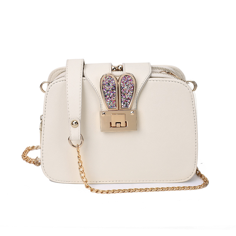 2018 summer new trend chain female bag cute rabbit ear clip three-layer small square bag shoulder diagonal bag - Image 9
