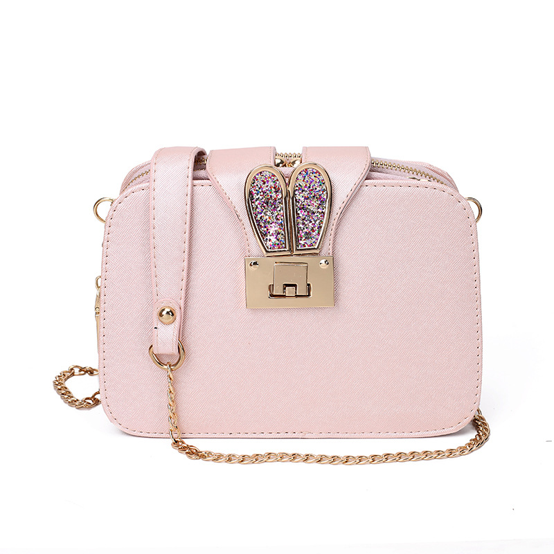 2018 summer new trend chain female bag cute rabbit ear clip three-layer small square bag shoulder diagonal bag - Image 5