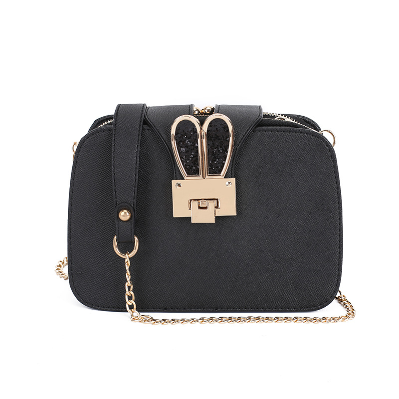 2018 summer new trend chain female bag cute rabbit ear clip three-layer small square bag shoulder diagonal bag - Image 6
