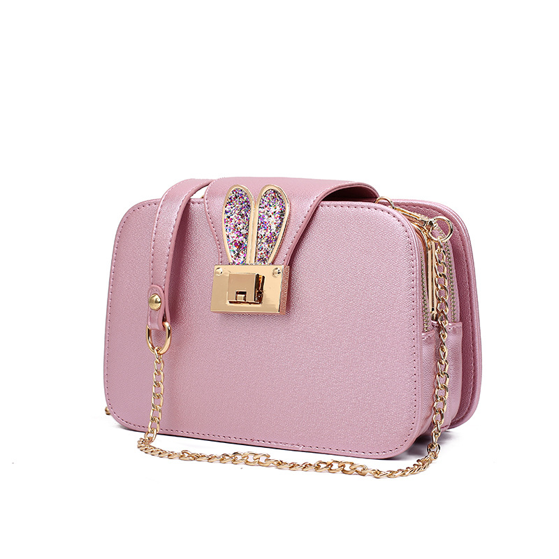 2018 summer new trend chain female bag cute rabbit ear clip three-layer small square bag shoulder diagonal bag - Image 4