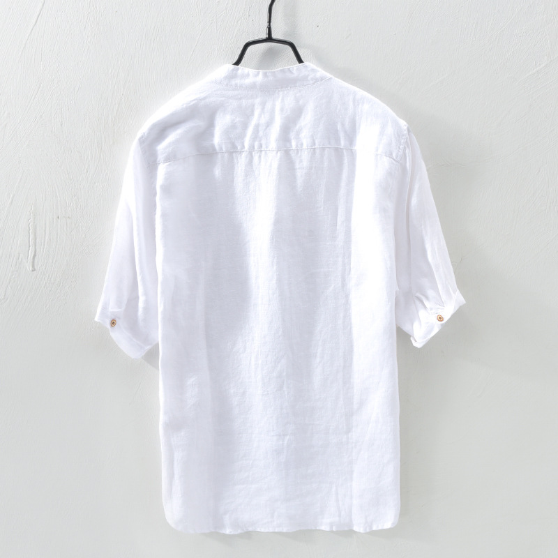 3311 (185) Light retro simple breathable inner and outer versatile shirt men's linen thin solid color mid-sleeve shirt - Image 7