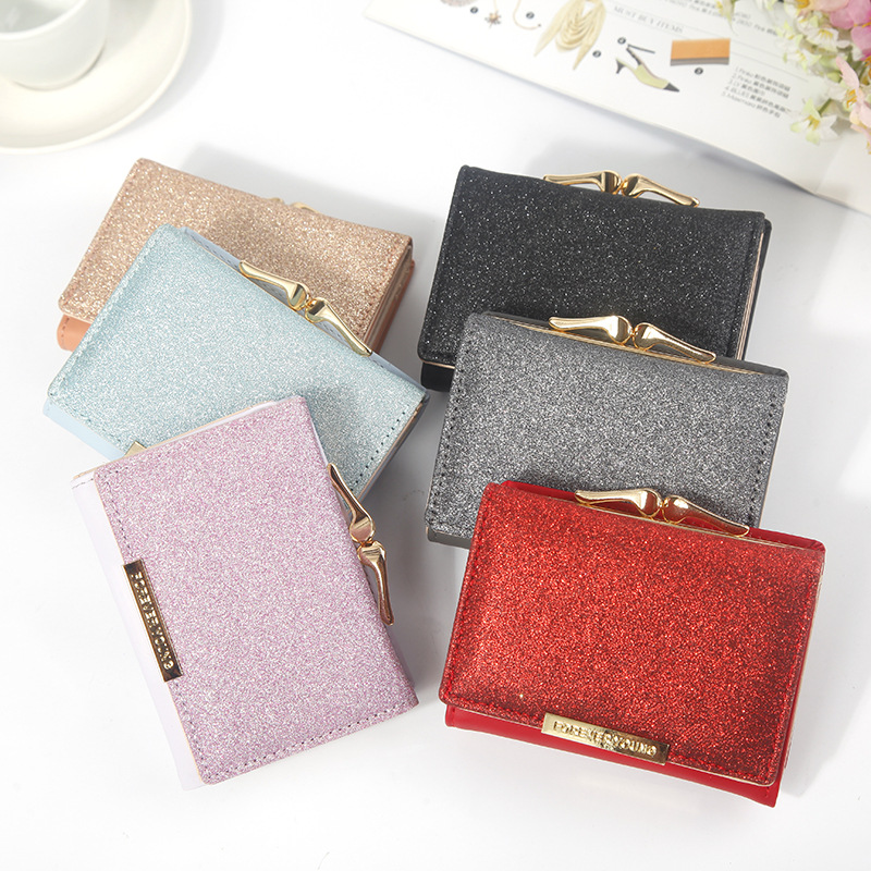 Hengsheng ladies wallet fashion short small bag bright leather tri-fold wallet metal snap coin purse factory direct supply - Image 2