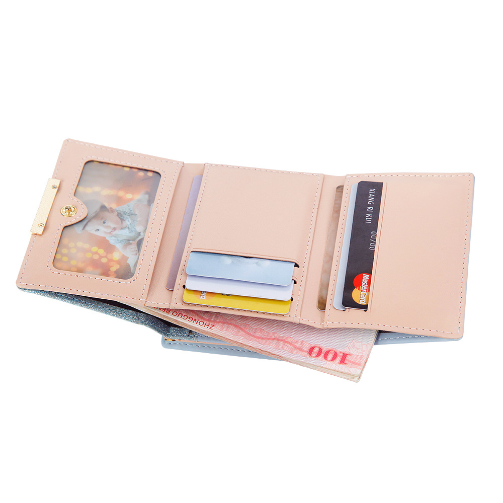 Hengsheng ladies wallet fashion short small bag bright leather tri-fold wallet metal snap coin purse factory direct supply - Image 3