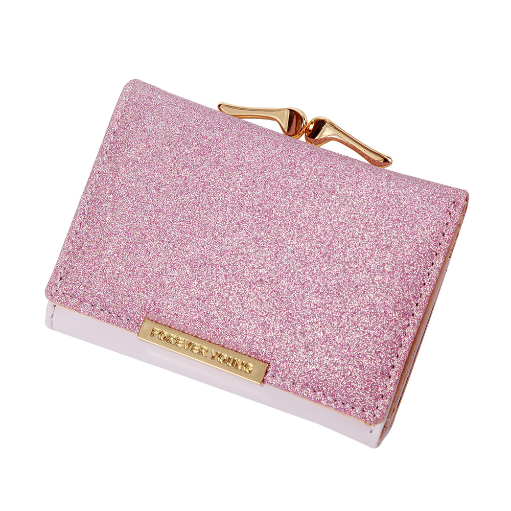Hengsheng ladies wallet fashion short small bag bright leather tri-fold wallet metal snap coin purse factory direct supply - Image 5