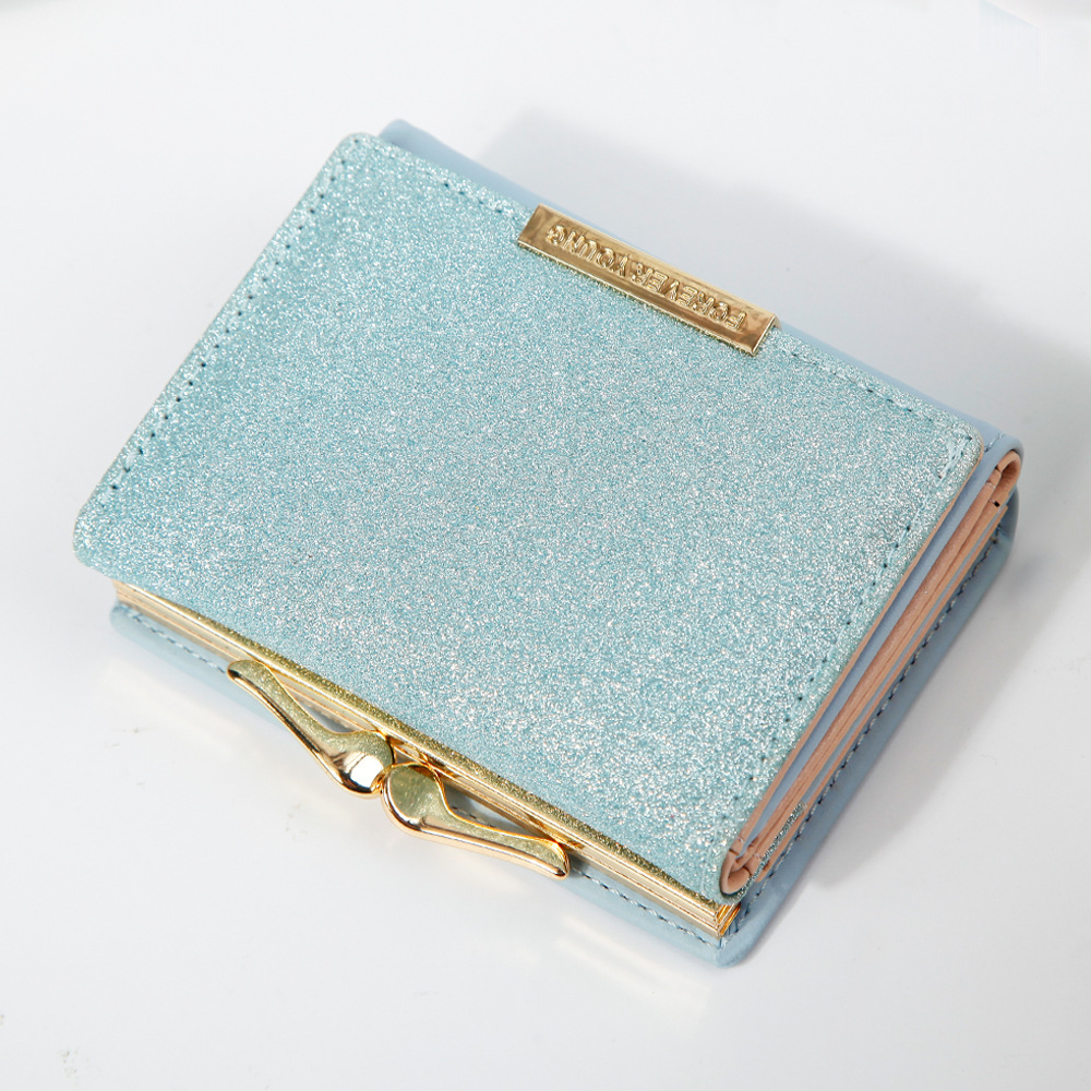 Hengsheng ladies wallet fashion short small bag bright leather tri-fold wallet metal snap coin purse factory direct supply