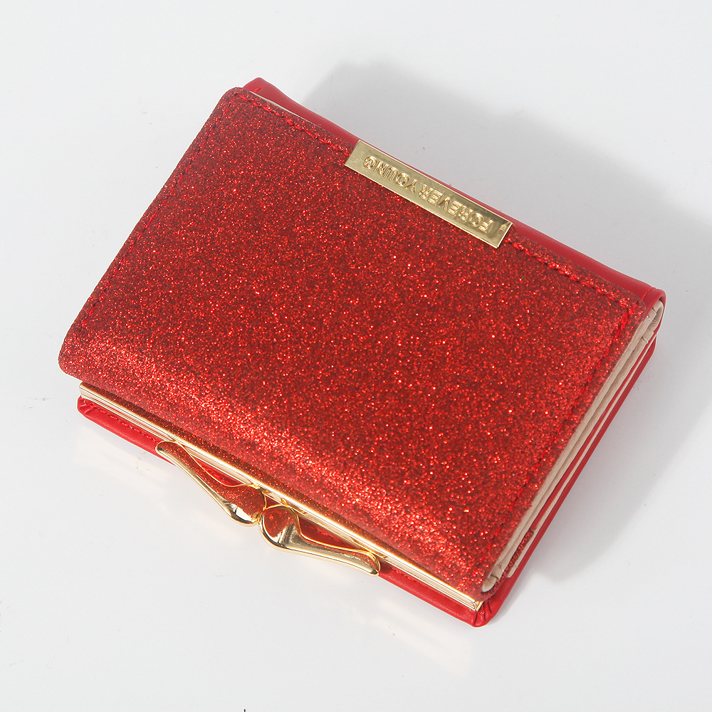 Hengsheng ladies wallet fashion short small bag bright leather tri-fold wallet metal snap coin purse factory direct supply - Image 10