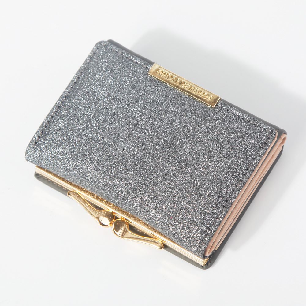 Hengsheng ladies wallet fashion short small bag bright leather tri-fold wallet metal snap coin purse factory direct supply - Image 8