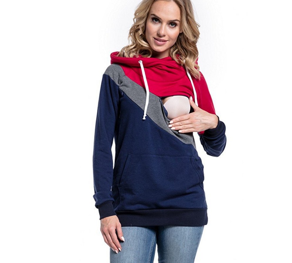 2025 Wish, AliExpress, eBay, Amazon New Long-Sleeved Patchwork Multifunctional Maternity Nursing Jacket/Sweatshirt - Image 6