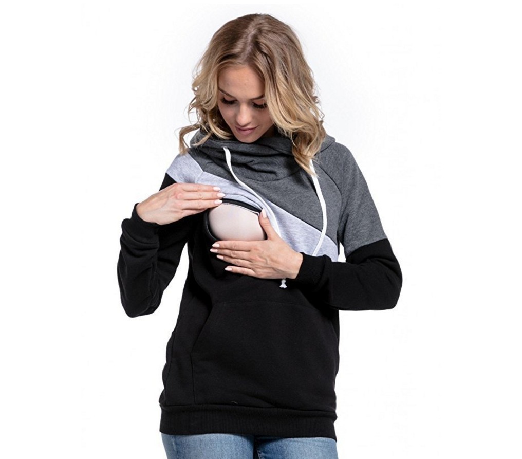 2025 Wish, AliExpress, eBay, Amazon New Long-Sleeved Patchwork Multifunctional Maternity Nursing Jacket/Sweatshirt - Image 9