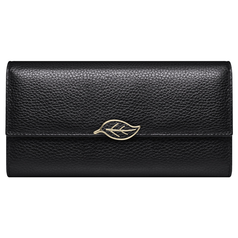 Guangzhou Leather Factory 2025 New Litchi Grain Top Layer Cowhide Women's Wallet Women's Long Genuine Leather Leaf Wallet - Image 6