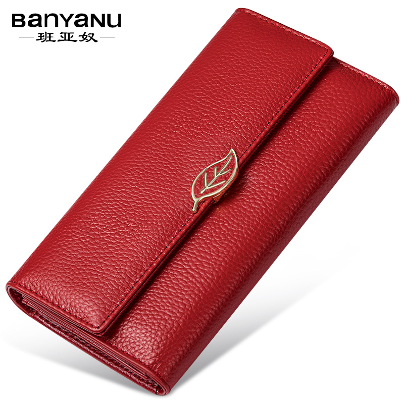 Guangzhou Leather Factory 2025 New Litchi Grain Top Layer Cowhide Women's Wallet Women's Long Genuine Leather Leaf Wallet - Image 7