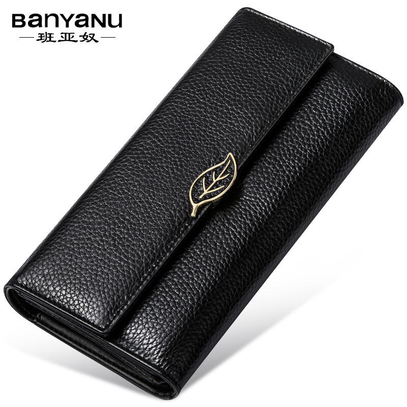 Guangzhou Leather Factory 2025 New Litchi Grain Top Layer Cowhide Women's Wallet Women's Long Genuine Leather Leaf Wallet - Image 5