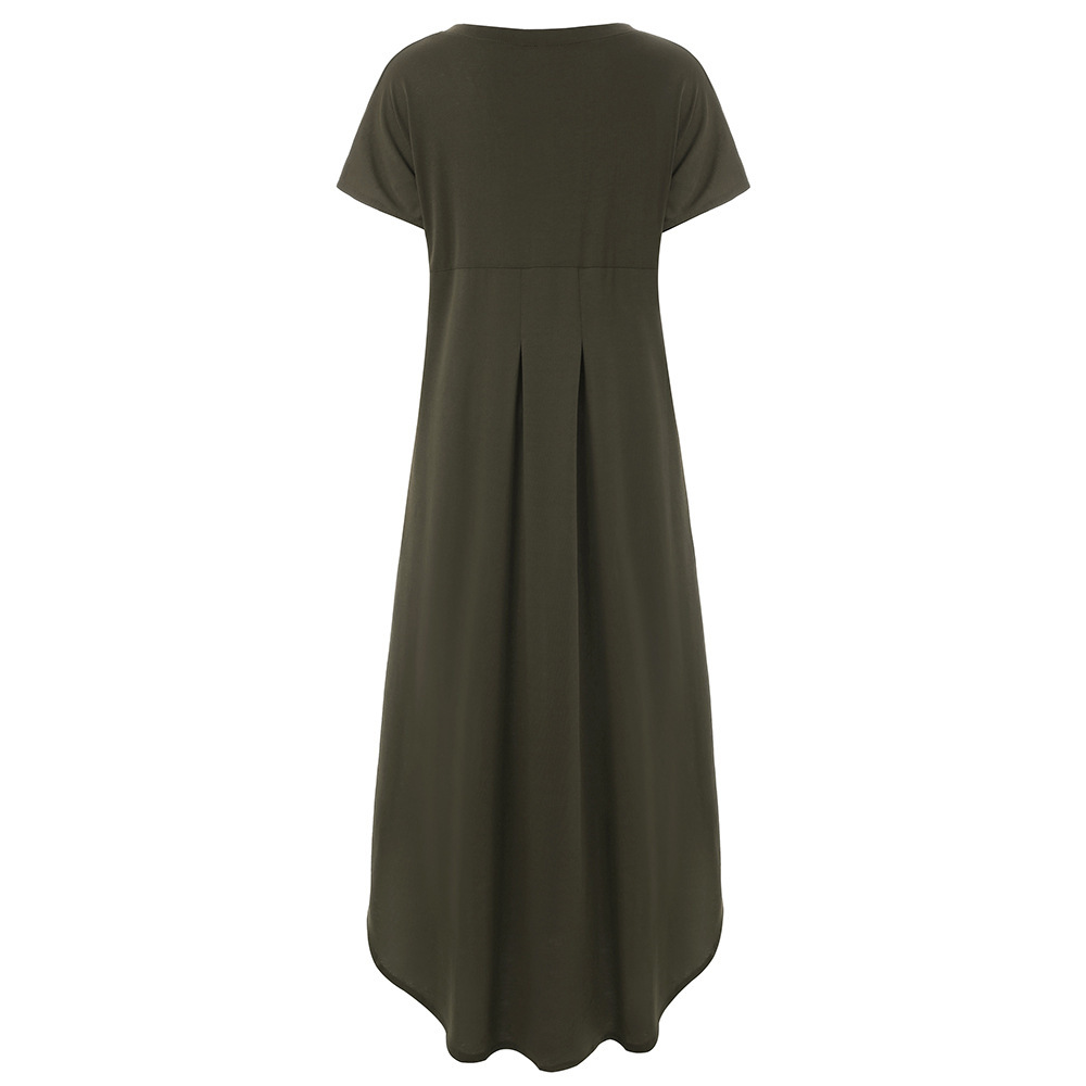 2019 AliExpress Amazon European and American Solid Color Stitching Short Sleeve V-neck Split Expansion Skirt Maxi Dress in Stock - Image 14