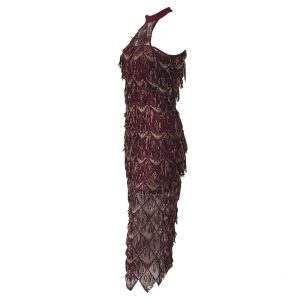 Adyce Elegant Sequins Evening Party Dress Vestidos Verano 2019 New Mesh Runway Dress Sexy Night Club Tassels Woman Fringe Dress