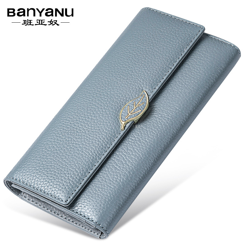 Guangzhou Leather Factory 2025 New Litchi Grain Top Layer Cowhide Women's Wallet Women's Long Genuine Leather Leaf Wallet - Image 8