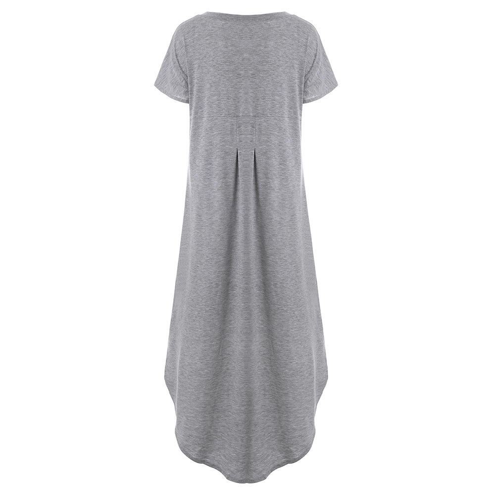 2019 AliExpress Amazon European and American Solid Color Stitching Short Sleeve V-neck Split Expansion Skirt Maxi Dress in Stock - Image 8
